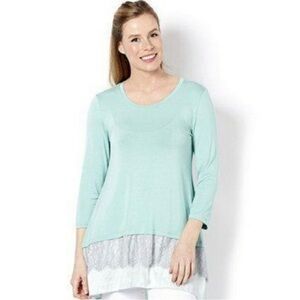 Logo by Lori Goldstein Lace Tunic Top Mint Aqua SZ Large